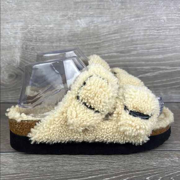 Birkenstock Papillio Arizona Big Buckle Women’s Sz 6/EU 37 Beige Wool Sandals - Picture 1 of 12